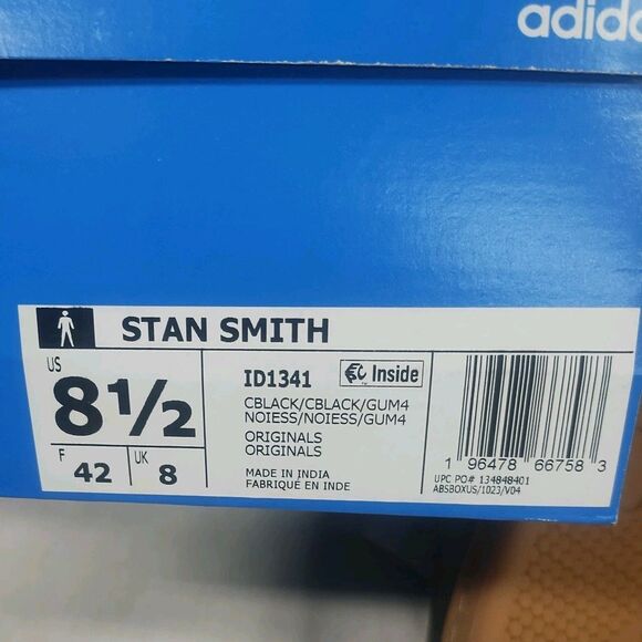 adidas Stan Smith Lace Up  Mens Sz 8.5  Black Black Gum New In Box